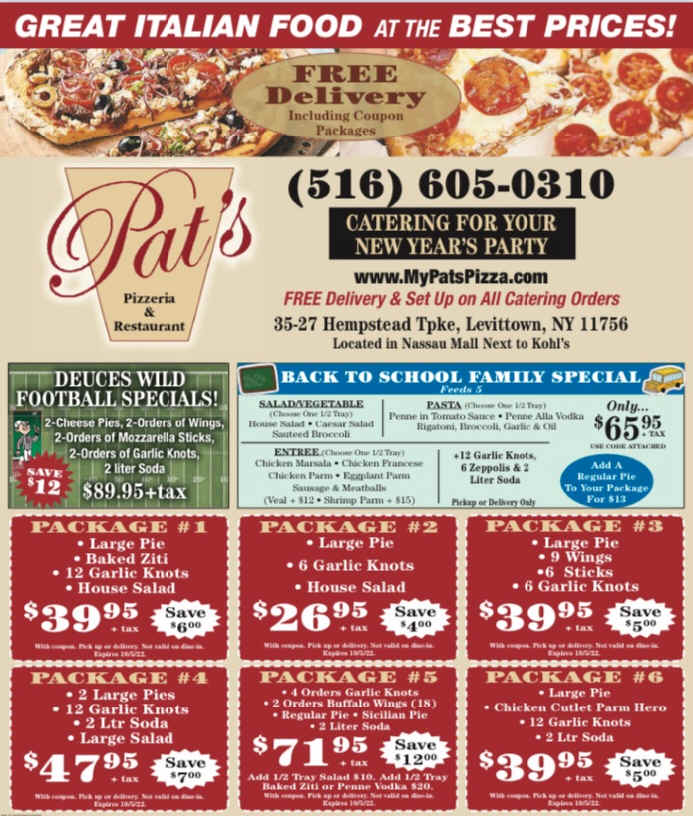 Pats Pizza Specials and Text